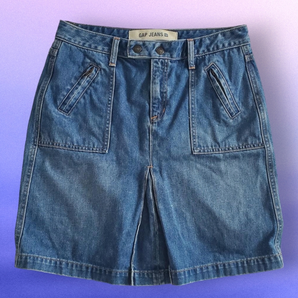 Holiday 2003 Gap Jeans Denim Skirt, Knee Length, Front Pleat, Size 6